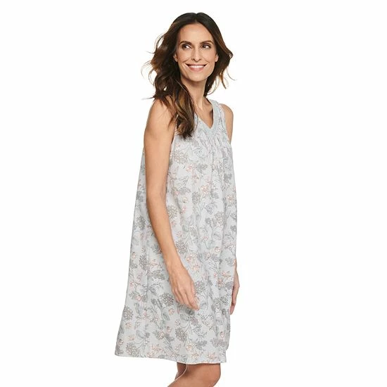 Petite Croft & Barrow® V-Neck Sleeveless Cotton Nightgown Gray Floral - Image 2
