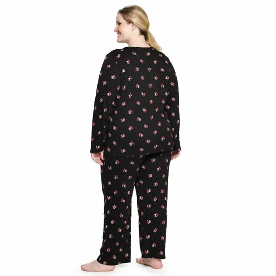 Plus Size Croft & Barrow® Textured Knit Henley Long Sleeve Pajama Top & Pajama Pants Sleep Set Red Goose - Image 2