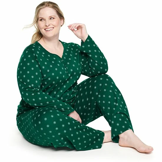 Plus Size Croft & Barrow® Textured Knit Henley Long Sleeve Pajama Top & Pajama Pants Sleep Set Red Goose - Image 5