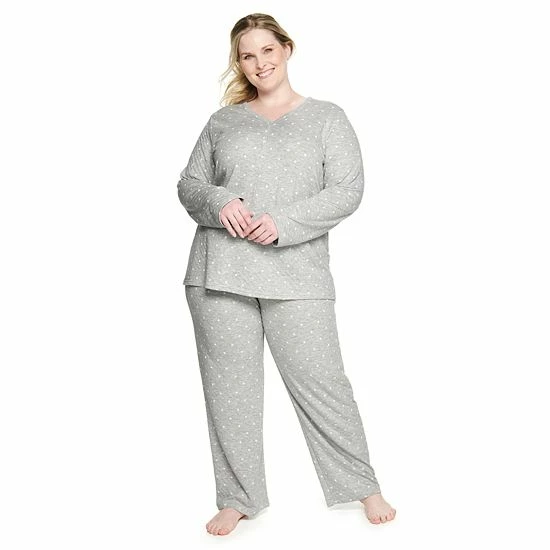 Plus Size Croft & Barrow® Textured Knit Henley Long Sleeve Pajama Top & Pajama Pants Sleep Set Red Goose - Image 6