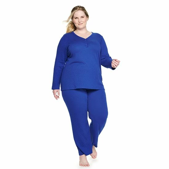 Plus Size Croft & Barrow® Textured Knit Henley Long Sleeve Pajama Top & Pajama Pants Sleep Set Red Goose - Image 8