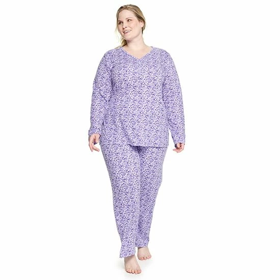 Plus Size Croft & Barrow® Textured Knit Henley Long Sleeve Pajama Top & Pajama Pants Sleep Set Red Goose - Image 13