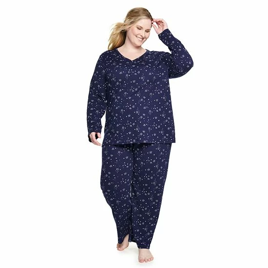 Plus Size Croft & Barrow® Textured Knit Henley Long Sleeve Pajama Top & Pajama Pants Sleep Set Red Goose - Image 14