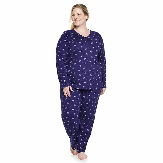 Plus Size Croft & Barrow® Textured Knit Henley Long Sleeve Pajama Top & Pajama Pants Sleep Set Red Goose - Image 15