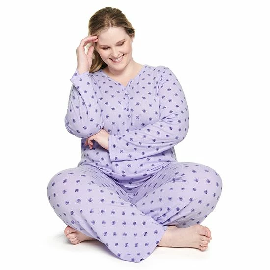 Plus Size Croft & Barrow® Textured Knit Henley Long Sleeve Pajama Top & Pajama Pants Sleep Set Red Goose - Image 17