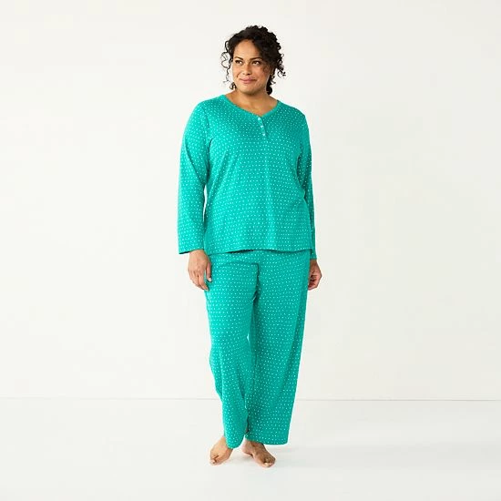Plus Size Croft & Barrow® Textured Knit Henley Long Sleeve Pajama Top & Pajama Pants Sleep Set Red Goose - Image 19