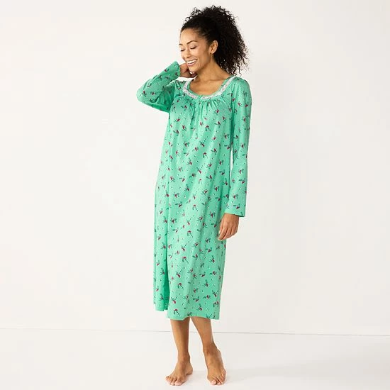 Women's Croft & Barrow® Long Sleeve Nightgown Green Cardinals - Image 7