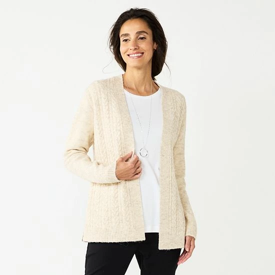 Women's Croft & Barrow® Extra Cozy Cable Cardigan Charcoal Heather