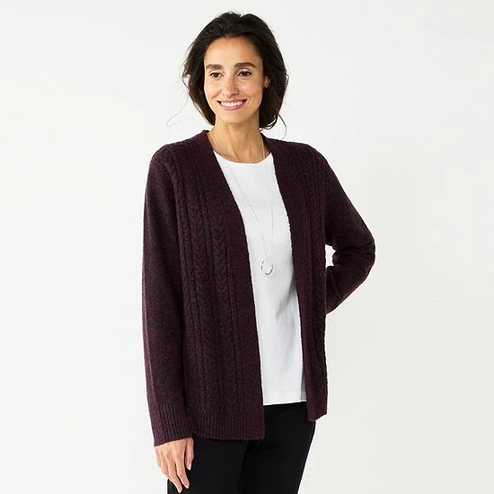 Women's Croft & Barrow® Extra Cozy Cable Cardigan Charcoal Heather - Image 5