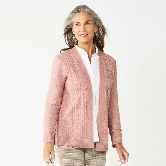 Women's Croft & Barrow® Extra Cozy Cable Cardigan Charcoal Heather - Image 6