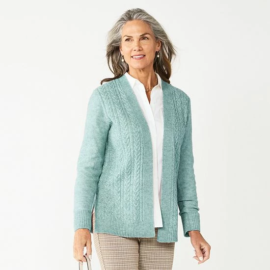 Women's Croft & Barrow® Extra Cozy Cable Cardigan Charcoal Heather - Image 8