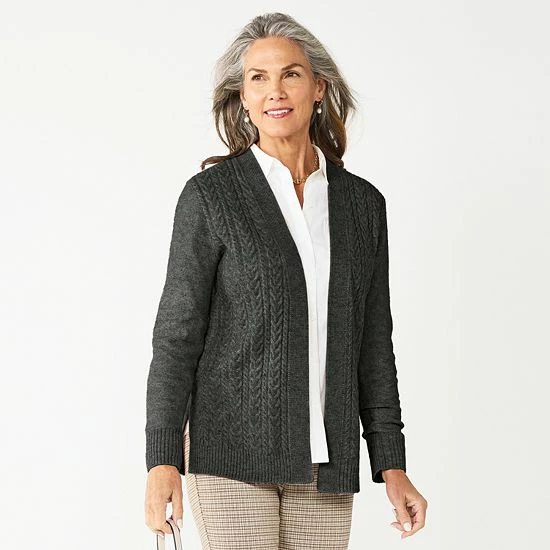 Women's Croft & Barrow® Extra Cozy Cable Cardigan Charcoal Heather - Image 9