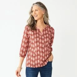 Women's Croft & Barrow® Print Splitneck Top Navy Folk