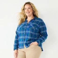 Plus Size Croft & Barrow® The Extra Soft Plaid Flannel Shirt Red Buffalo Plaid