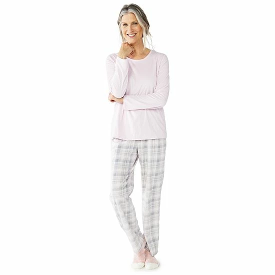 Women's Croft & Barrow® Velour Long Sleeve Pajama Top & Pajama Pants Set Dark Blue Floral - Image 5