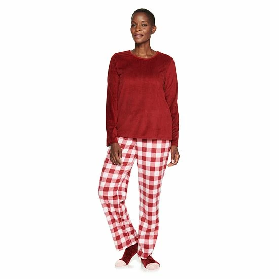 Women's Croft & Barrow® Velour Long Sleeve Pajama Top & Pajama Pants Set Dark Blue Floral - Image 6