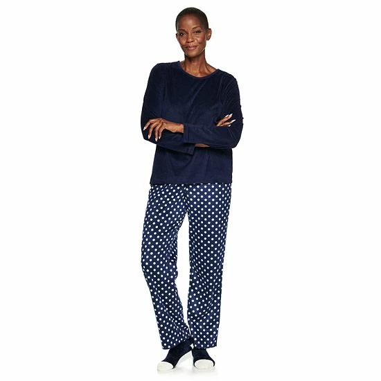 Women's Croft & Barrow® Velour Long Sleeve Pajama Top & Pajama Pants Set Dark Blue Floral - Image 8