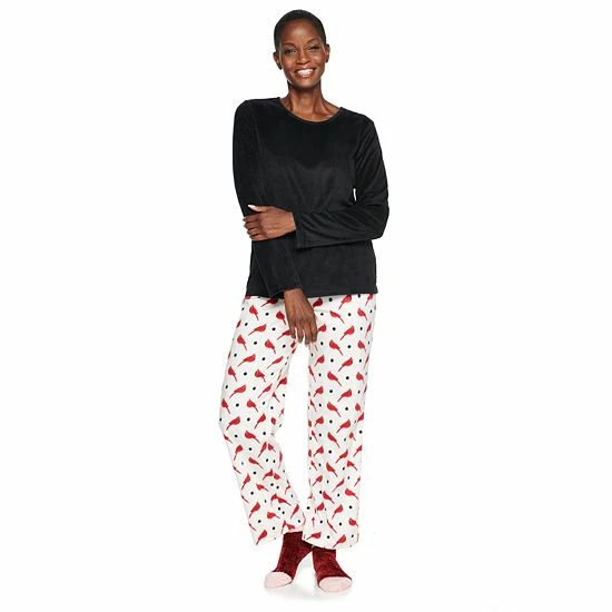 Women's Croft & Barrow® Velour Long Sleeve Pajama Top & Pajama Pants Set Dark Blue Floral - Image 12