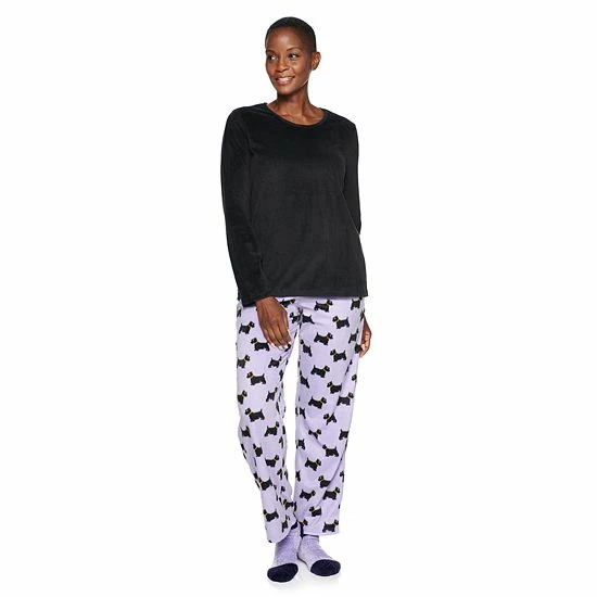 Women's Croft & Barrow® Velour Long Sleeve Pajama Top & Pajama Pants Set Dark Blue Floral - Image 13
