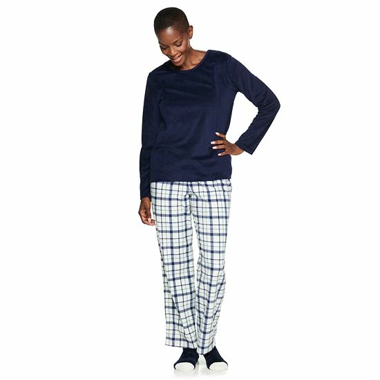 Women's Croft & Barrow® Velour Long Sleeve Pajama Top & Pajama Pants Set Dark Blue Floral - Image 15