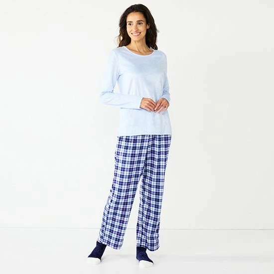 Women's Croft & Barrow® Velour Long Sleeve Pajama Top & Pajama Pants Set Dark Blue Floral - Image 17