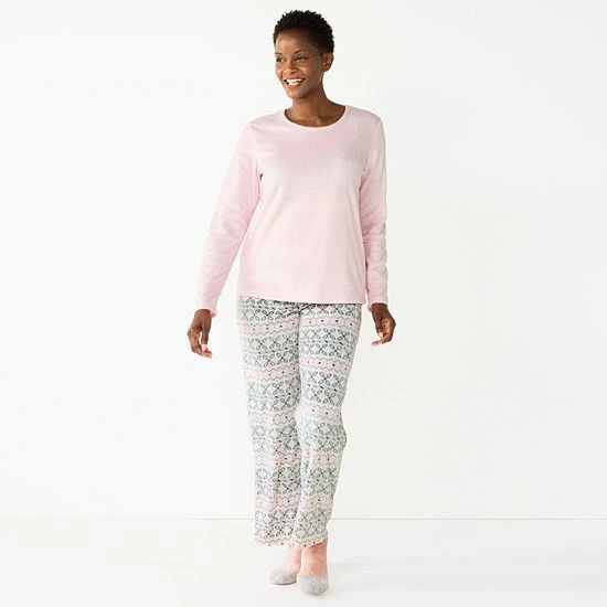 Women's Croft & Barrow® Velour Long Sleeve Pajama Top & Pajama Pants Set Dark Blue Floral - Image 19