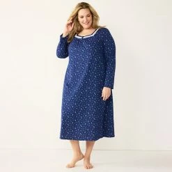 Plus Size Croft & Barrow® Long Sleeve Nightgown Green Cardinals