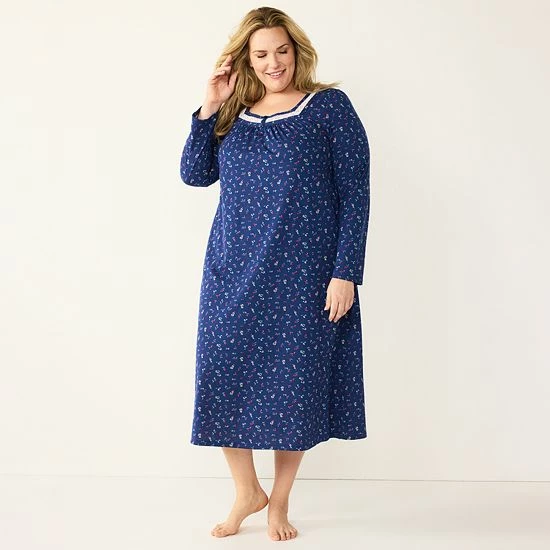 Plus Size Croft & Barrow® Long Sleeve Nightgown Green Cardinals - Image 5