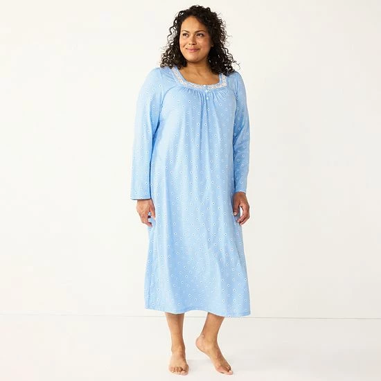 Plus Size Croft & Barrow® Long Sleeve Nightgown Green Cardinals - Image 6