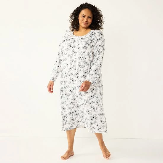 Plus Size Croft & Barrow® Long Sleeve Nightgown Green Cardinals - Image 7