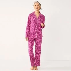 Women's Croft & Barrow® Long Sleeve Pajama Shirt & Pajama Pants Sleep Set Floral Geo