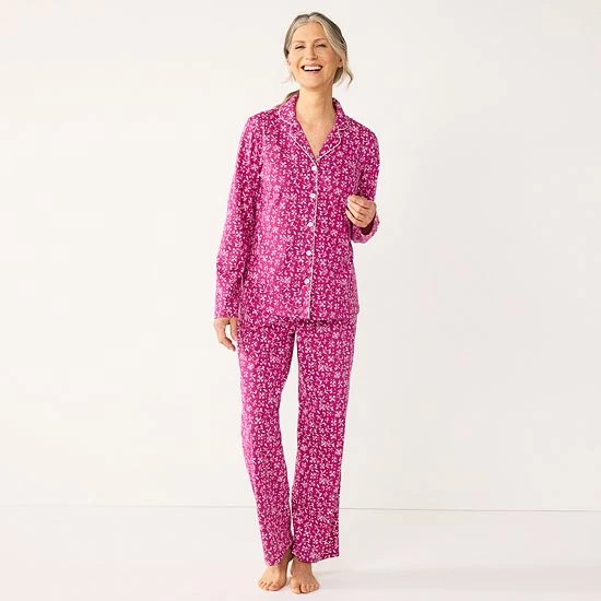 Women's Croft & Barrow® Long Sleeve Pajama Shirt & Pajama Pants Sleep Set Floral Geo