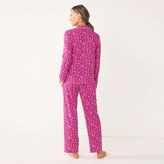 Women's Croft & Barrow® Long Sleeve Pajama Shirt & Pajama Pants Sleep Set Floral Geo - Image 2