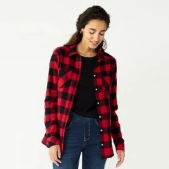 Petite Croft & Barrow® The Extra Soft Plaid Flannel Shirt Red Plaid