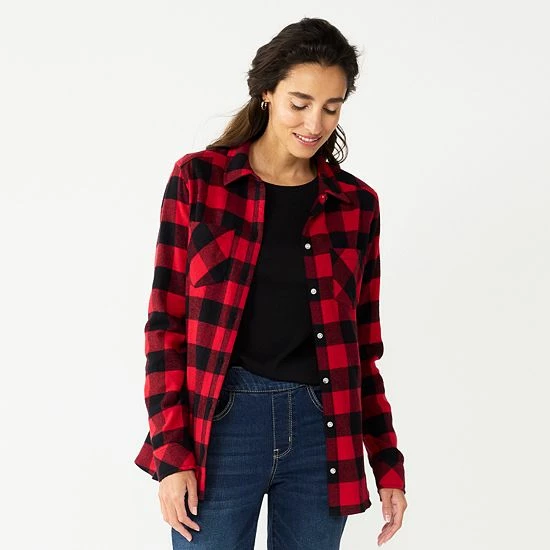 Petite Croft & Barrow® The Extra Soft Plaid Flannel Shirt Red Plaid