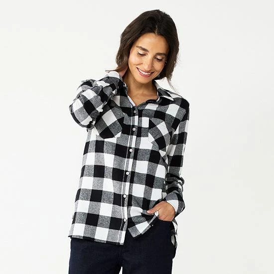 Petite Croft & Barrow® The Extra Soft Plaid Flannel Shirt Red Plaid - Image 2