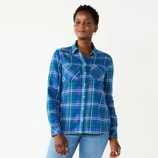 Petite Croft & Barrow® The Extra Soft Plaid Flannel Shirt Red Plaid - Image 4