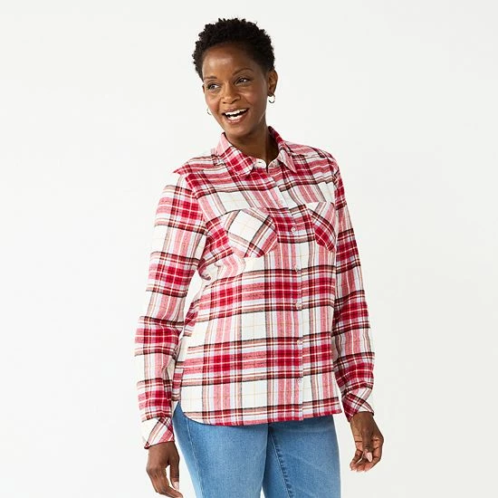 Petite Croft & Barrow® The Extra Soft Plaid Flannel Shirt Red Plaid - Image 5