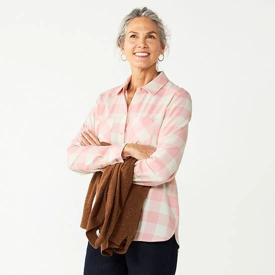 Petite Croft & Barrow® The Extra Soft Plaid Flannel Shirt Red Plaid - Image 6