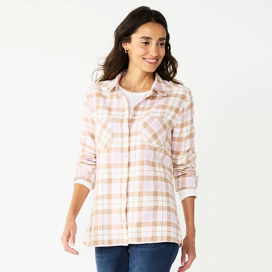 Petite Croft & Barrow® The Extra Soft Plaid Flannel Shirt Red Plaid - Image 8