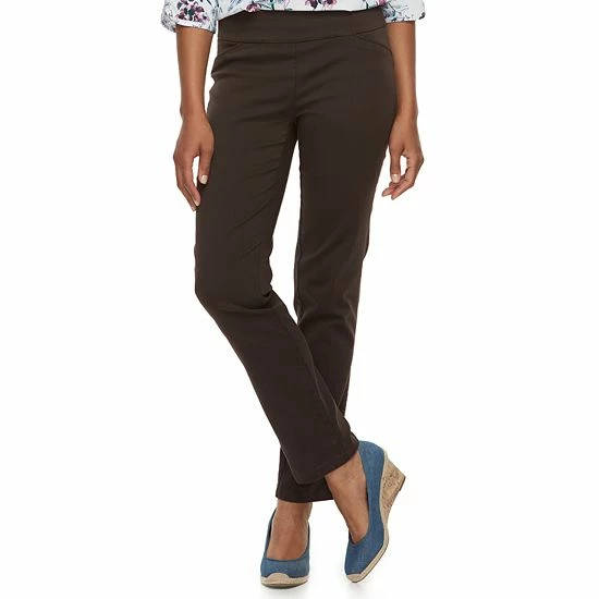 Women's Croft & Barrow® Effortless Stretch Pull-On Straight Pants Black Grey Plaid - Image 8