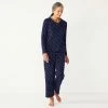 Petite Croft & Barrow® Textured Knit Henley Long Sleeve Pajama Top & Pajama Pants Set Navy Stars