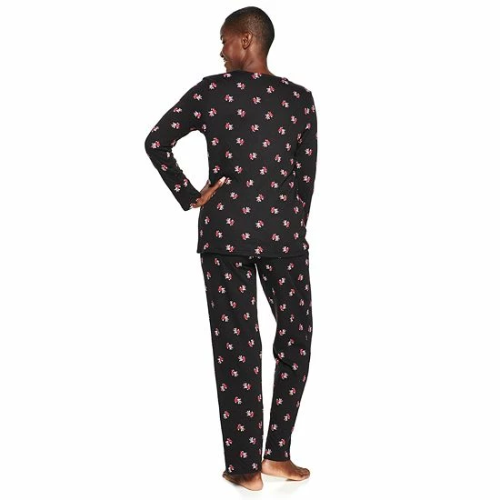 Petite Croft & Barrow® Textured Knit Henley Long Sleeve Pajama Top & Pajama Pants Set Navy Stars - Image 2