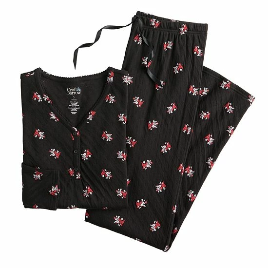 Petite Croft & Barrow® Textured Knit Henley Long Sleeve Pajama Top & Pajama Pants Set Navy Stars - Image 3