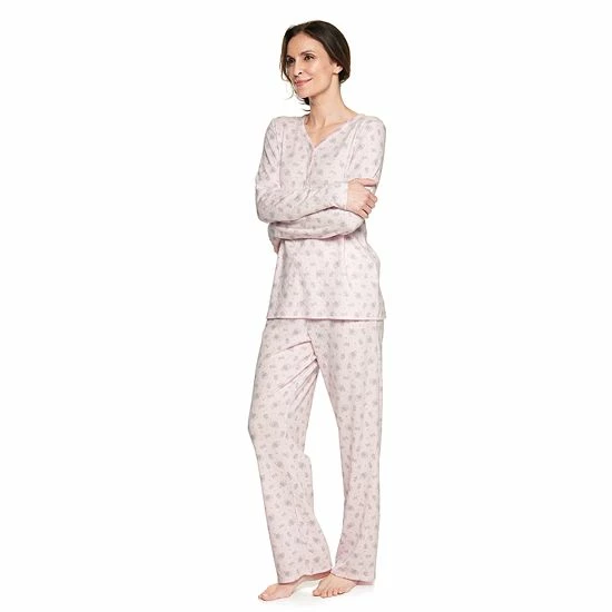 Petite Croft & Barrow® Textured Knit Henley Long Sleeve Pajama Top & Pajama Pants Set Navy Stars - Image 4