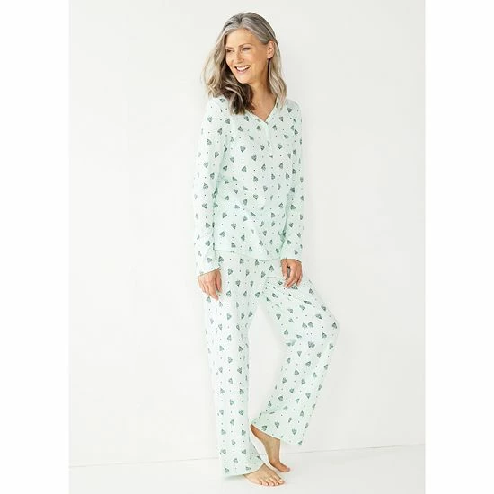 Petite Croft & Barrow® Textured Knit Henley Long Sleeve Pajama Top & Pajama Pants Set Navy Stars - Image 5