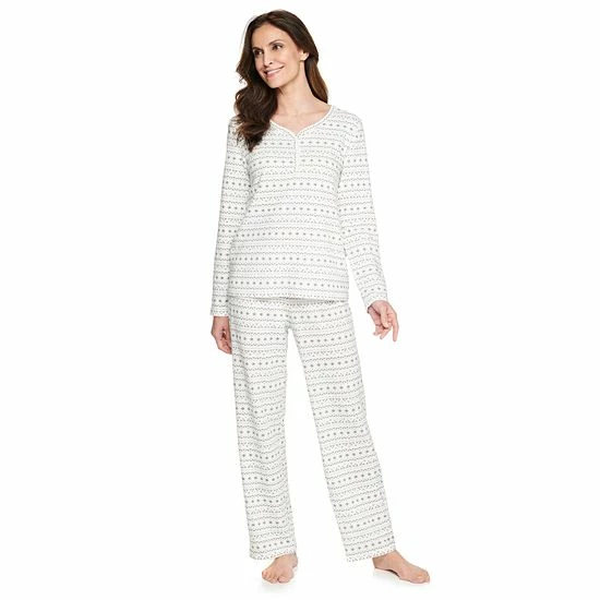 Petite Croft & Barrow® Textured Knit Henley Long Sleeve Pajama Top & Pajama Pants Set Navy Stars - Image 7