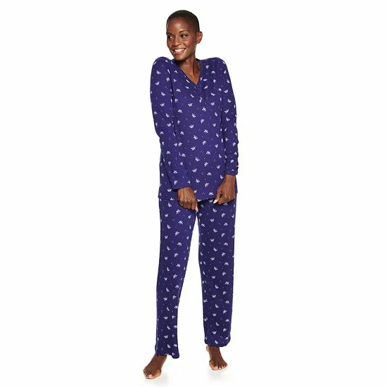 Petite Croft & Barrow® Textured Knit Henley Long Sleeve Pajama Top & Pajama Pants Set Navy Stars - Image 8