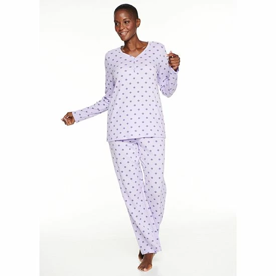 Petite Croft & Barrow® Textured Knit Henley Long Sleeve Pajama Top & Pajama Pants Set Navy Stars - Image 9