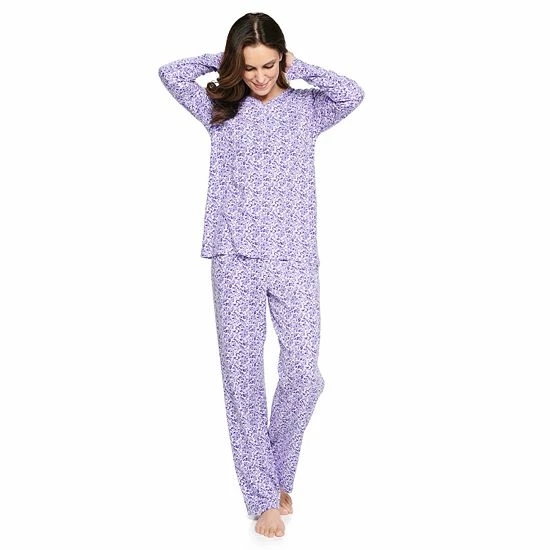 Petite Croft & Barrow® Textured Knit Henley Long Sleeve Pajama Top & Pajama Pants Set Navy Stars - Image 10